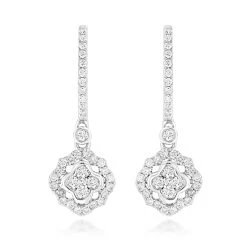 1 Carat 14K White Gold Diamond Drop Earrings For Women By Luxurman