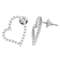 1 Carat Diamond Heart Hoop Earrings 14K White Gold 3/4 Inch Ladies Hoops