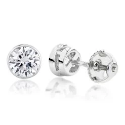 1 Ct. Diamond Stud Earrings Bezel Set Round Cut