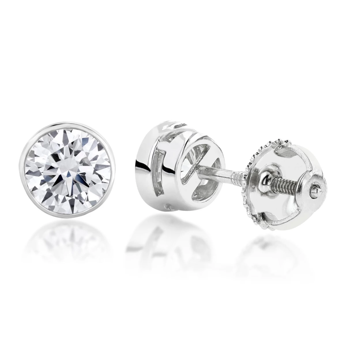1 Ct. Diamond Stud Earrings Bezel Set Round Cut