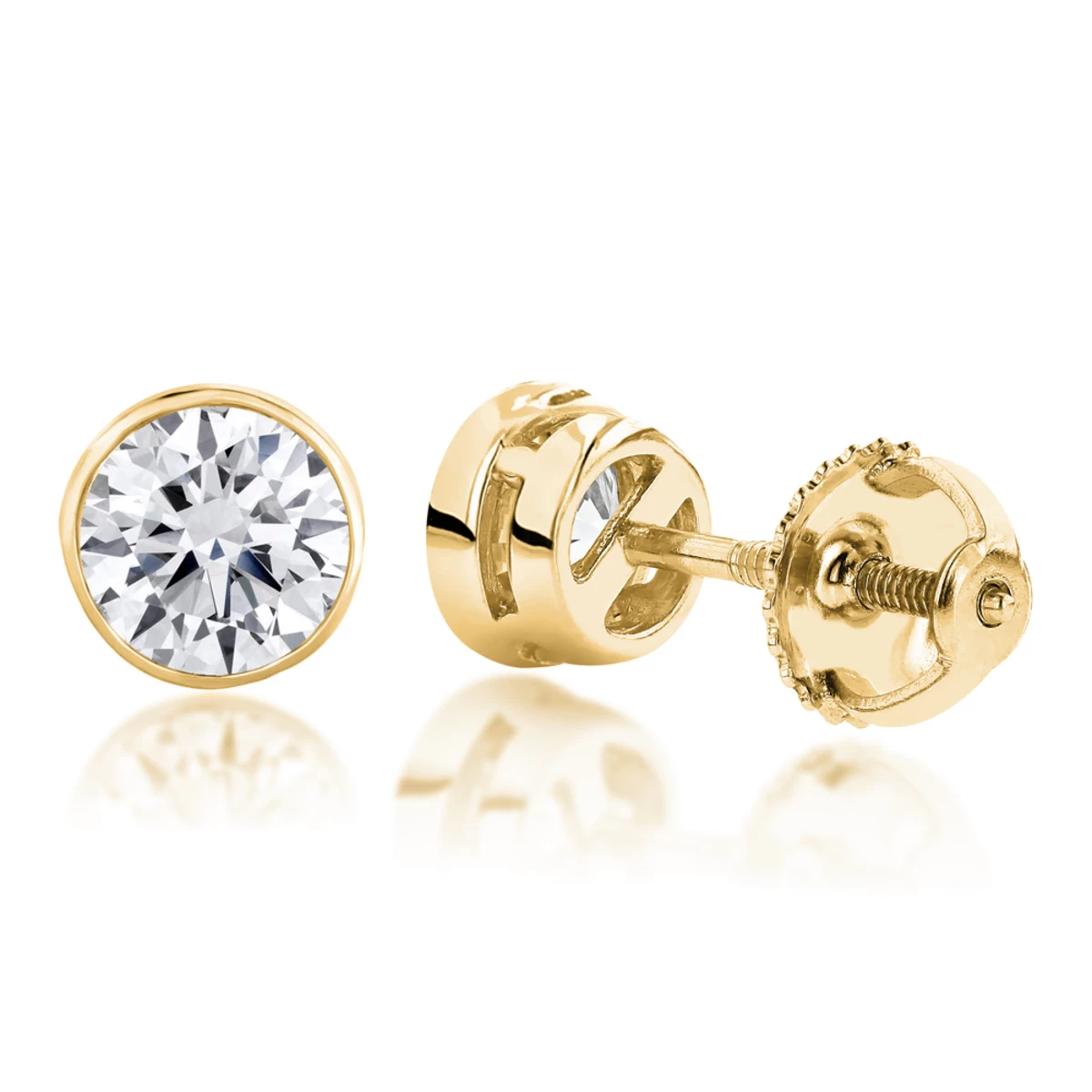 1 Ct. Diamond Stud Earrings Bezel Set Round Cut - Image 2