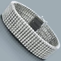 10K White Gold 7-Row Cuff Diamond Bracelet 14.70ct
