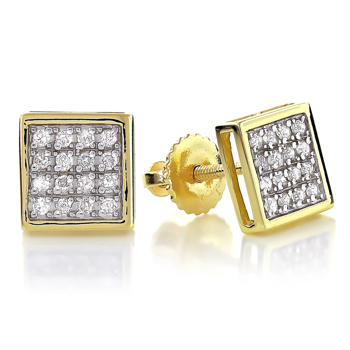 10K White Gold Square Pave Diamond Stud Earrings 0.19ct - Image 2