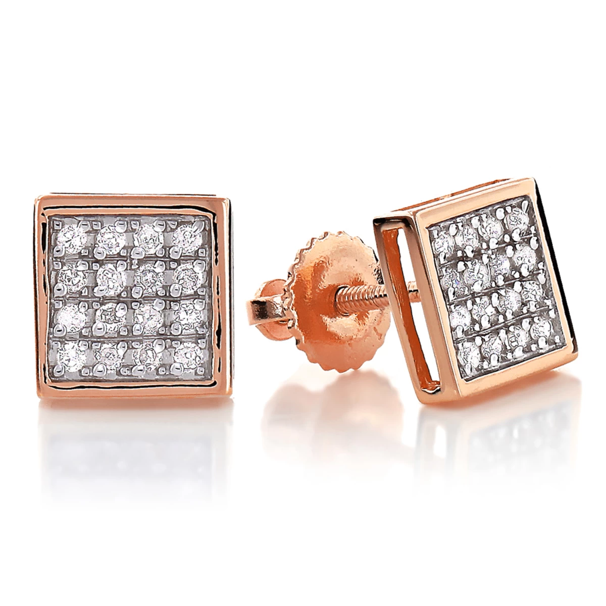 10K White Gold Square Pave Diamond Stud Earrings 0.19ct - Image 3