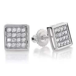10K White Gold Square Pave Diamond Stud Earrings 0.19ct