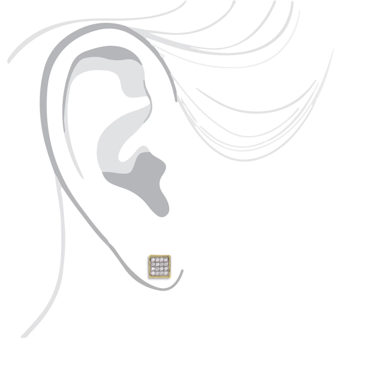 10K White Gold Square Pave Diamond Stud Earrings 0.19ct - Image 4