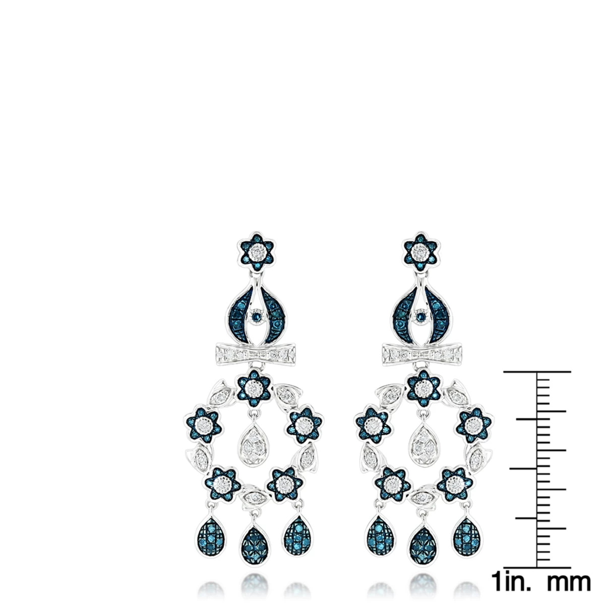 14K White Gold Blue Diamond Flower Chandelier Earrings 1.61ct - Image 5