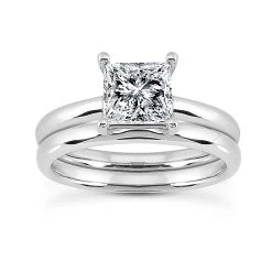 14K White Gold Designer Diamond Engagement Ring Set 0.75ct