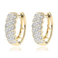 14K Yellow Gold Diamond Hoop Huggie Earrings For Women 0.65ct