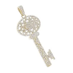 14K Yellow Gold Diamond Key Pendant For Women 1ct