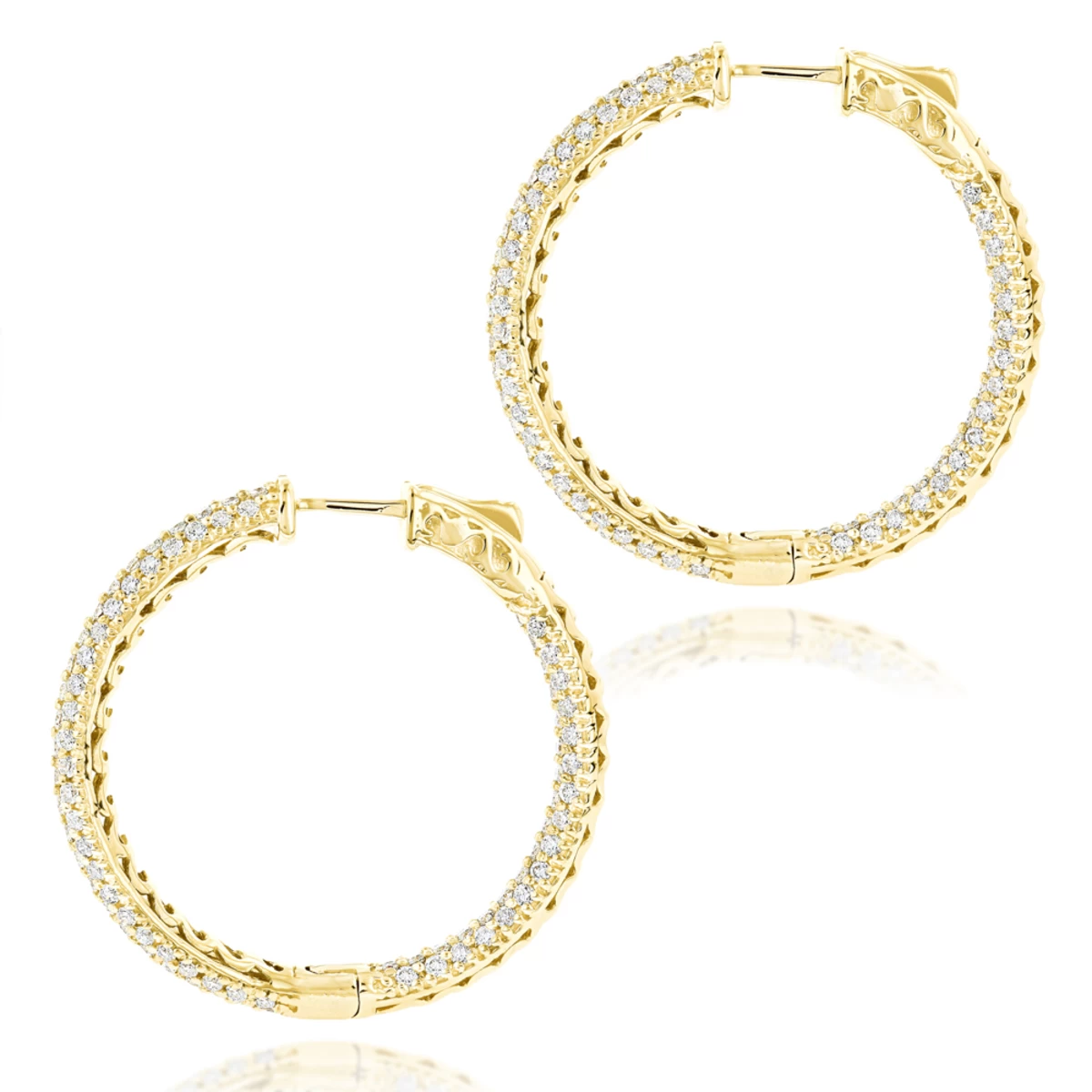 14K White Gold 1 3/8 Inch Diamond Hoop Earrings Inside Out 4.40ct - Image 4