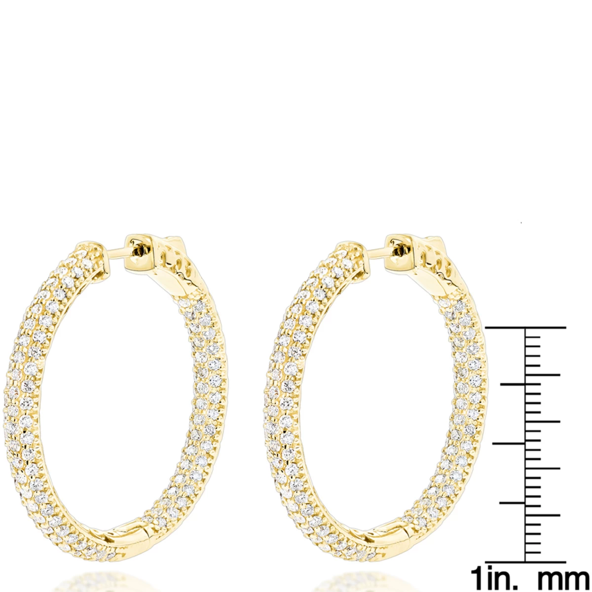 14K White Gold 1 3/8 Inch Diamond Hoop Earrings Inside Out 4.40ct - Image 6