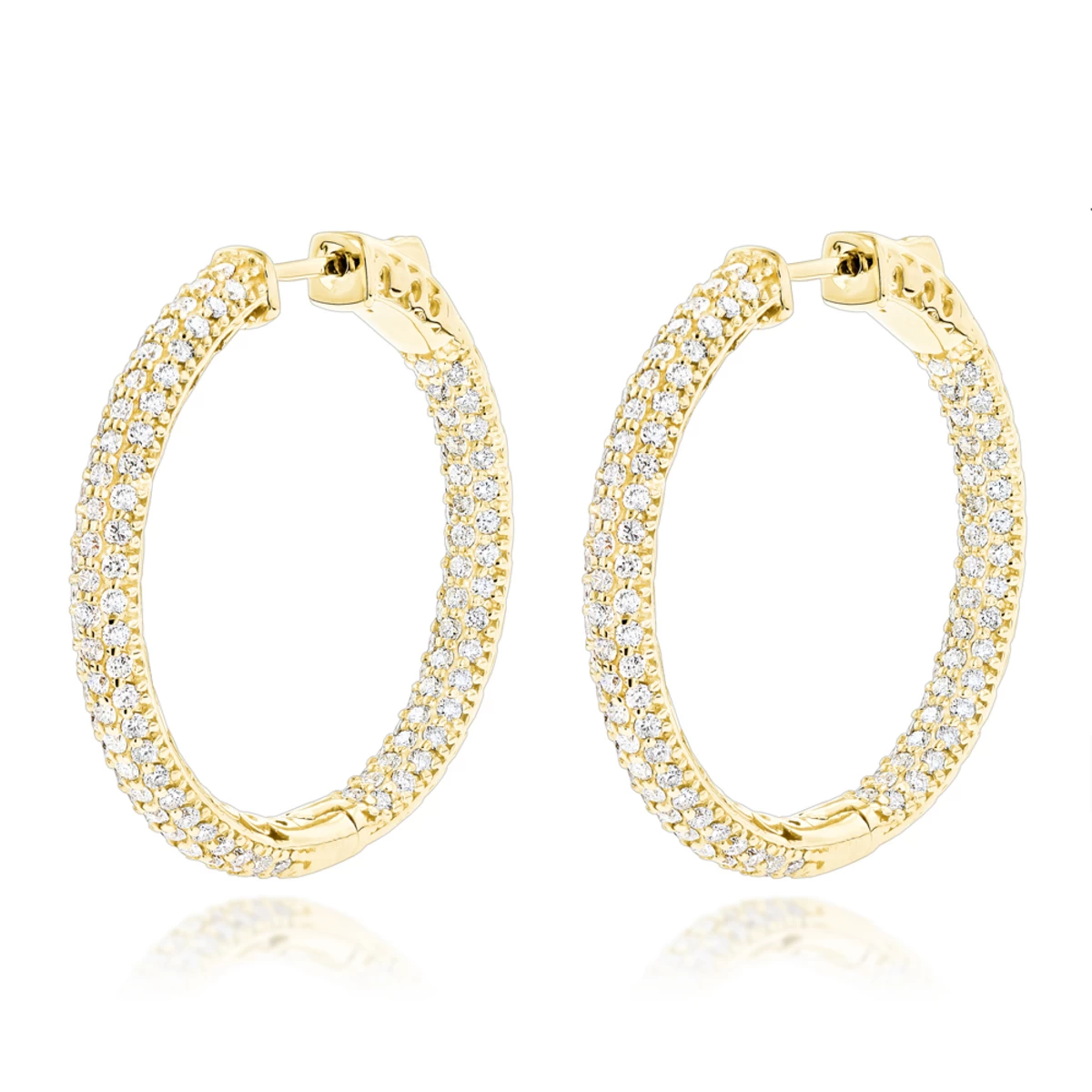 14K White Gold 1 3/8 Inch Diamond Hoop Earrings Inside Out 4.40ct - Image 2