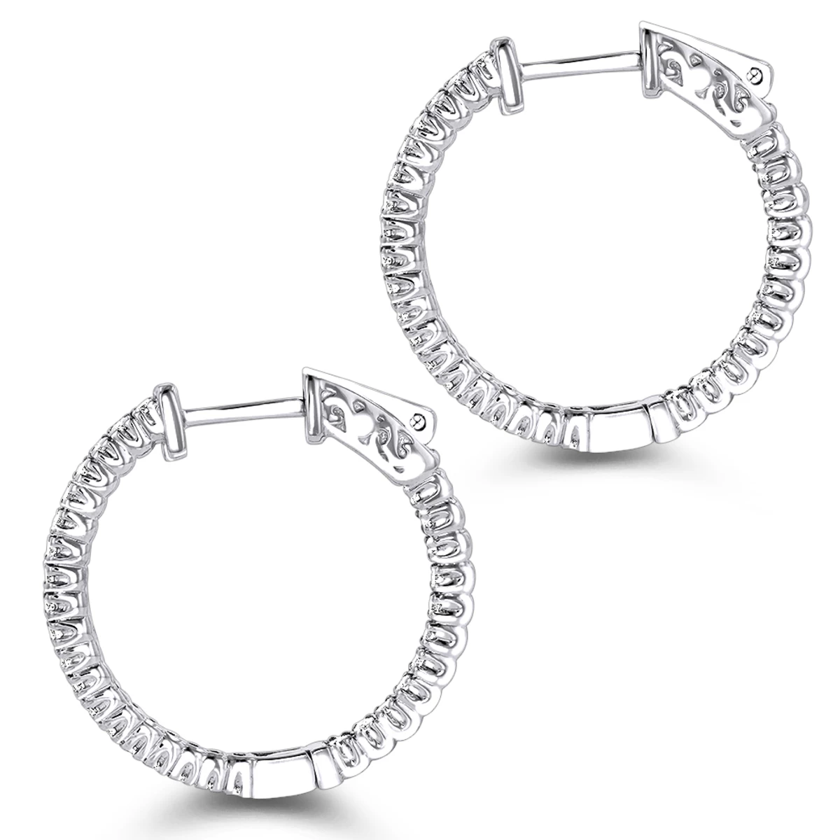 14K White Gold 1 Inch Inside Out Diamond Hoop Earrings 0.6ct By Luxurman - Image 4