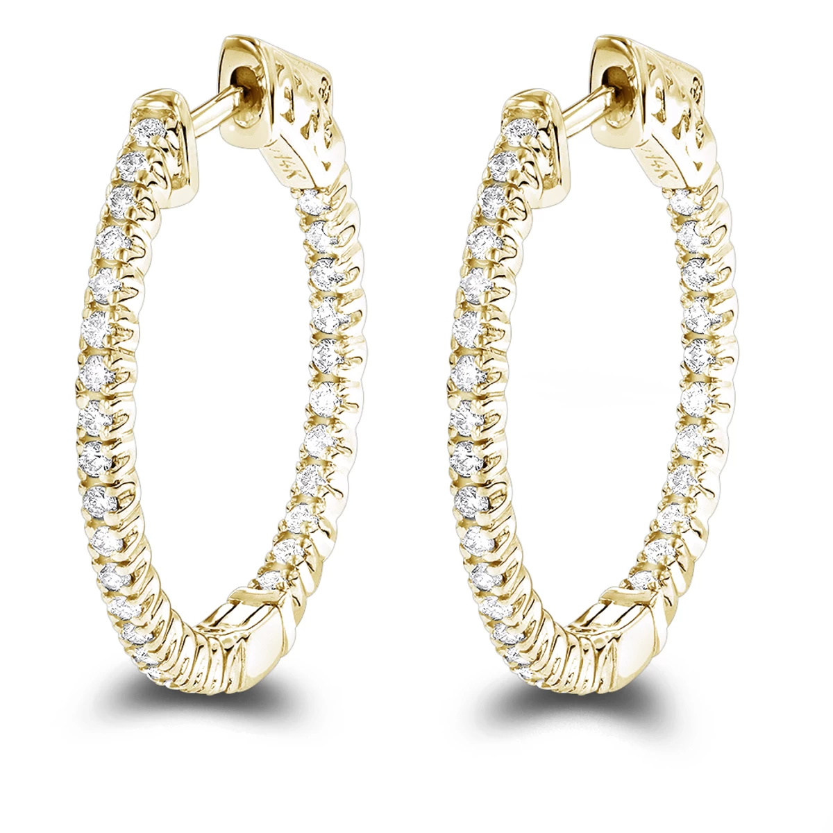 14K White Gold 1 Inch Inside Out Diamond Hoop Earrings 0.6ct By Luxurman - Image 2