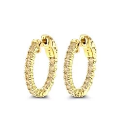 14K Yellow Gold 3/4in Inside Out Yellow Diamond Hoop Earrings 1 Carat By Luxurman