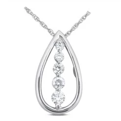 14K White Gold Unique 5 Stone Diamond Journey Necklace 1ct