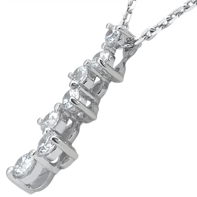 14K White Gold Designer 7 Stone Diamond Journey Necklace 1ct - Image 2