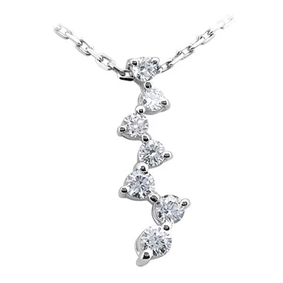 14K White Gold Designer 7 Stone Diamond Journey Necklace 1ct