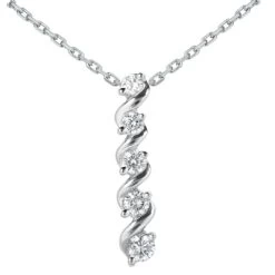 14K White Gold 5 Stone Diamond Journey Pendant 0.33ct