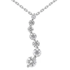 14K White Gold 7 Stone Diamond Journey Necklace 2ct