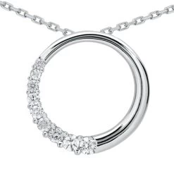 14K White Gold Unique 9 Stone Diamond Journey Pendant 0.75ct