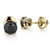 14K Yellow Gold Black Diamond Earrings Prong Set Studs 1.25ct