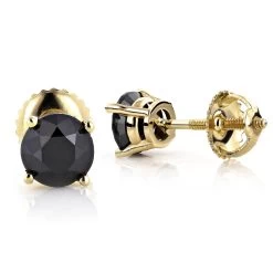 14K Yellow Gold Black Diamond Earrings Prong Set Studs 1.25ct