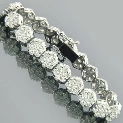 14K White Gold Cluster Designer Diamond Bracelet 15.40ct