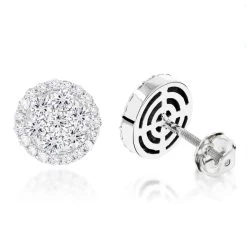14K White Gold Cluster Diamond Stud Earrings 1.21ct