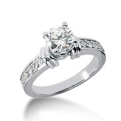 14K White Gold Diamond Designer Prong And Channel Set Engagement Ring 0.80ct