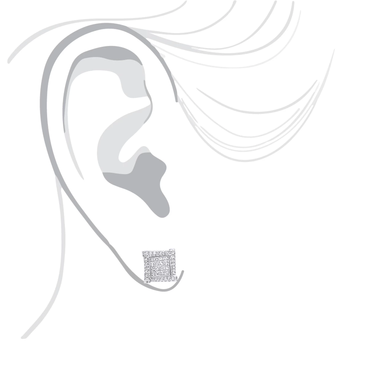 14K White Gold Diamond Earring For Men Single Stud Princess Round Diamonds 0.5ct - Image 6