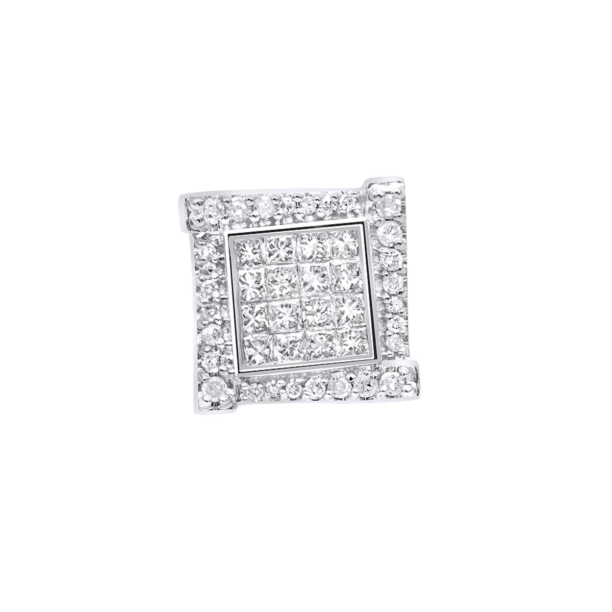 14K White Gold Diamond Earring For Men Single Stud Princess Round Diamonds 0.5ct