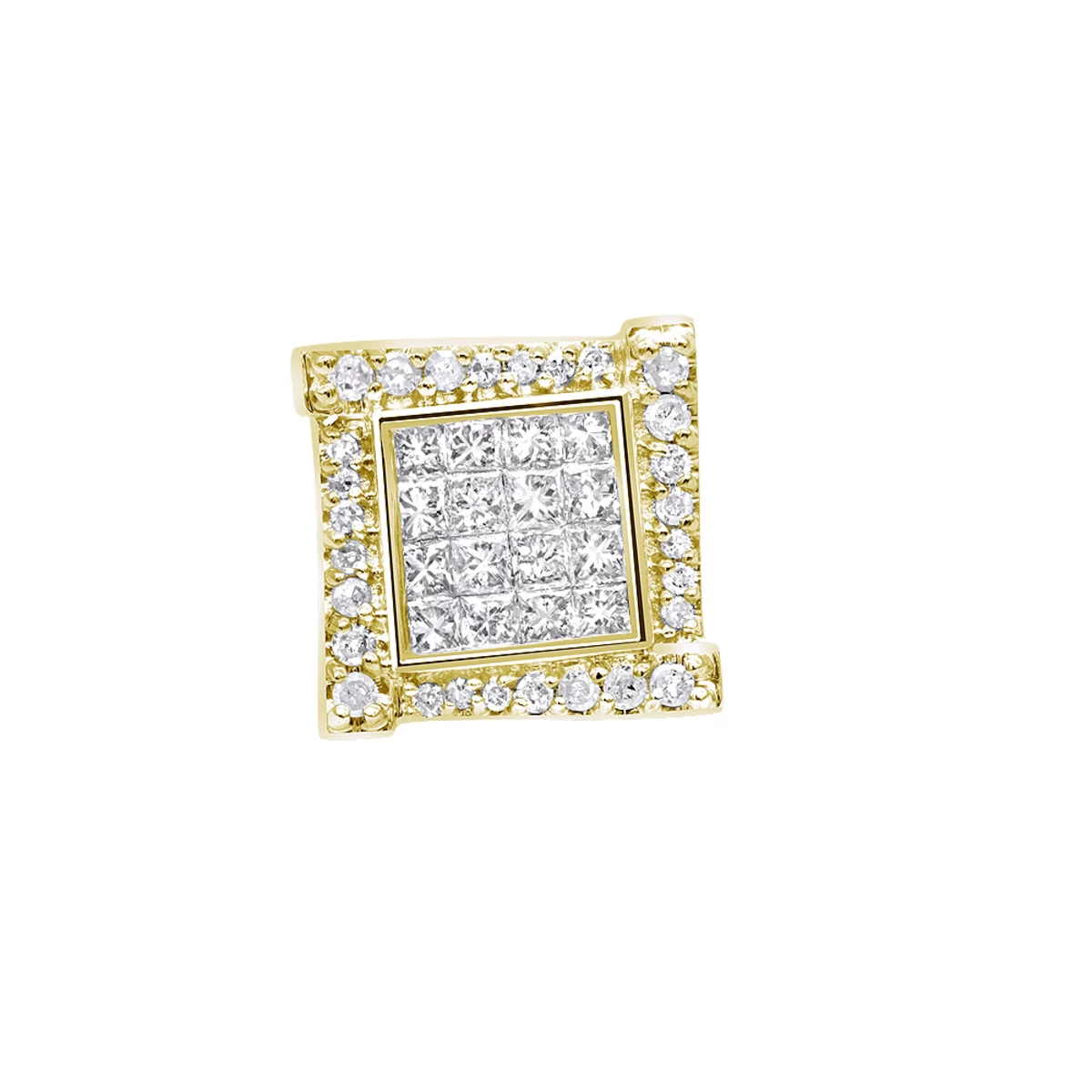 14K White Gold Diamond Earring For Men Single Stud Princess Round Diamonds 0.5ct - Image 3