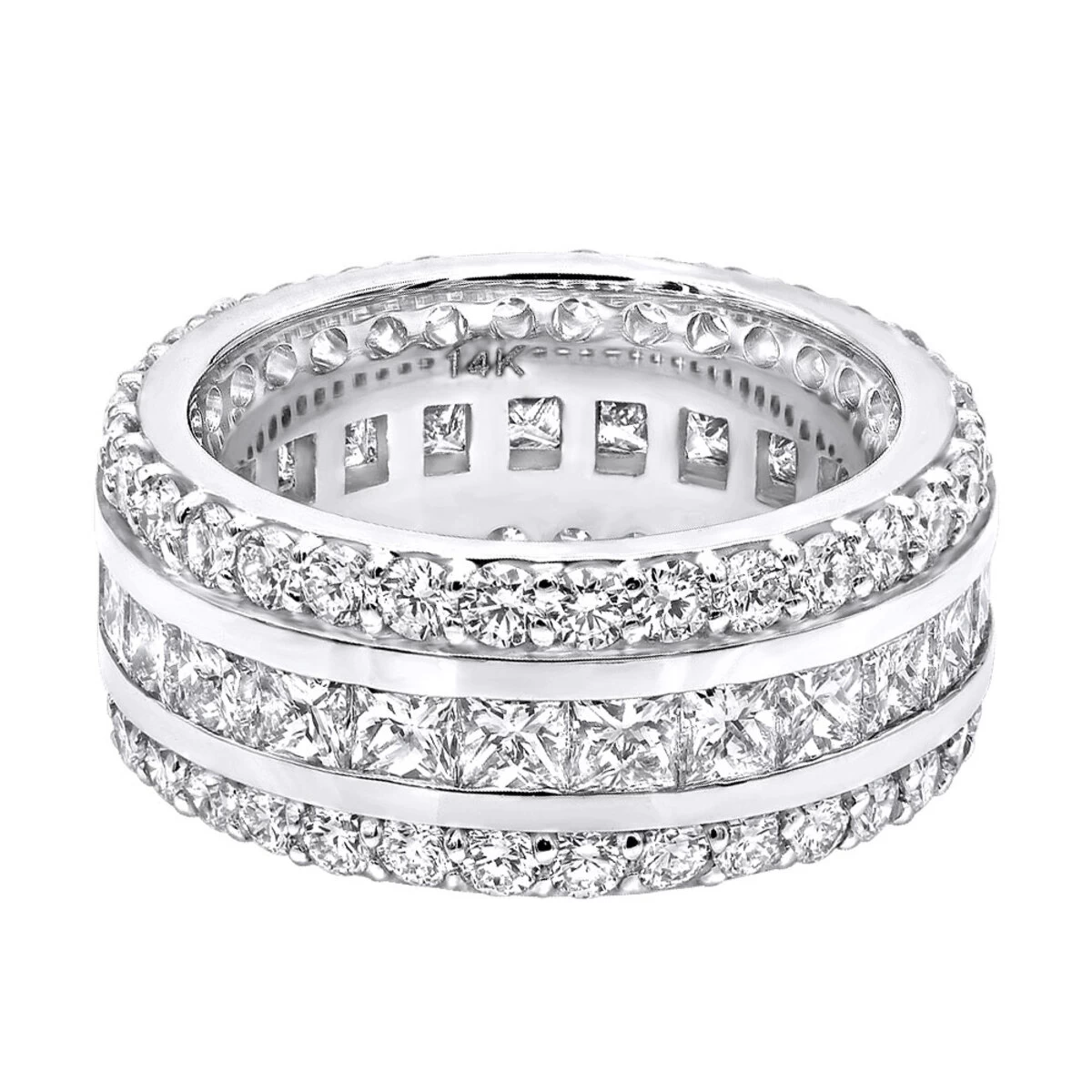 14K White Gold Round And Princess Cut Diamond Eternity Ring 10mm Wide 5.68ct - Image 4