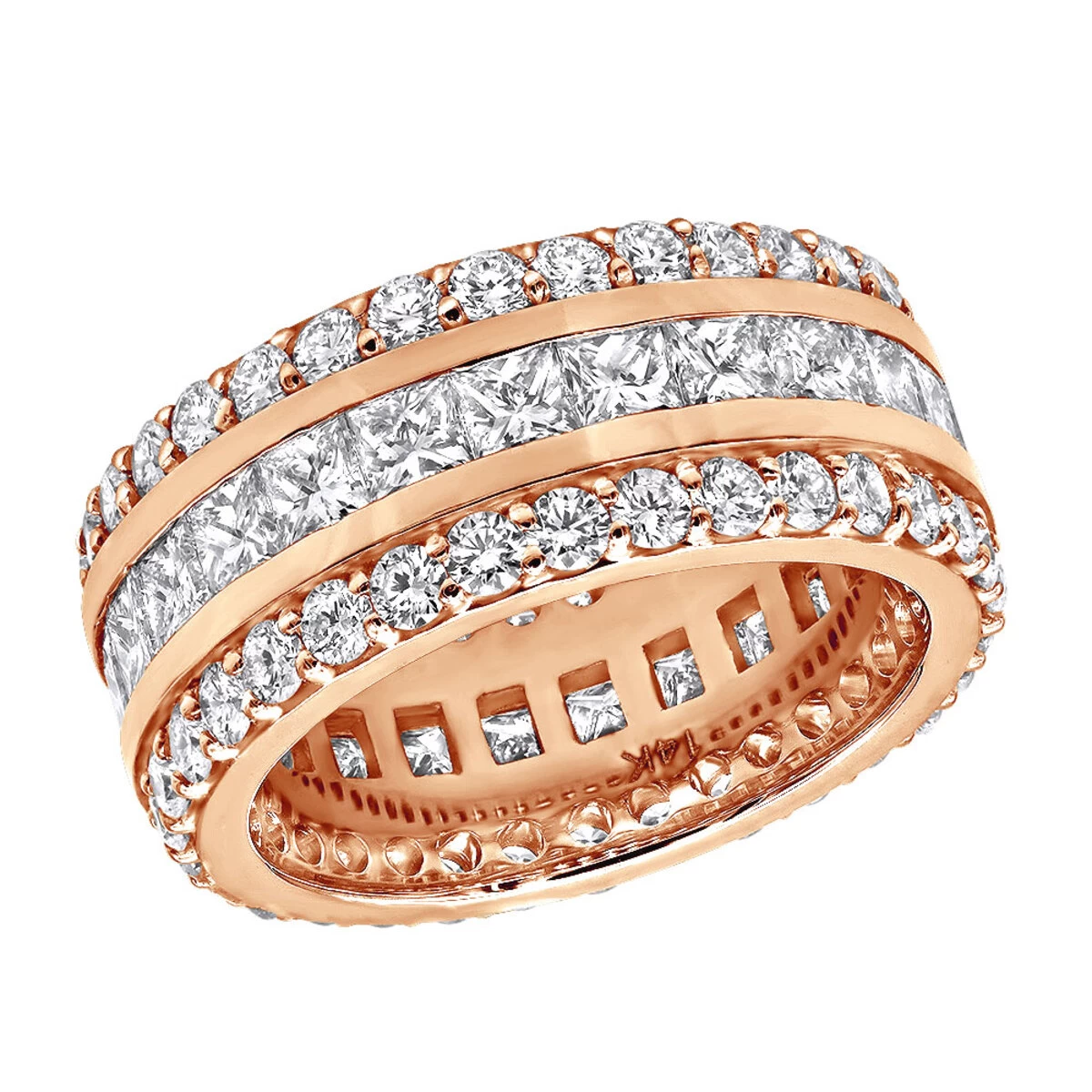 14K White Gold Round And Princess Cut Diamond Eternity Ring 10mm Wide 5.68ct - Image 3