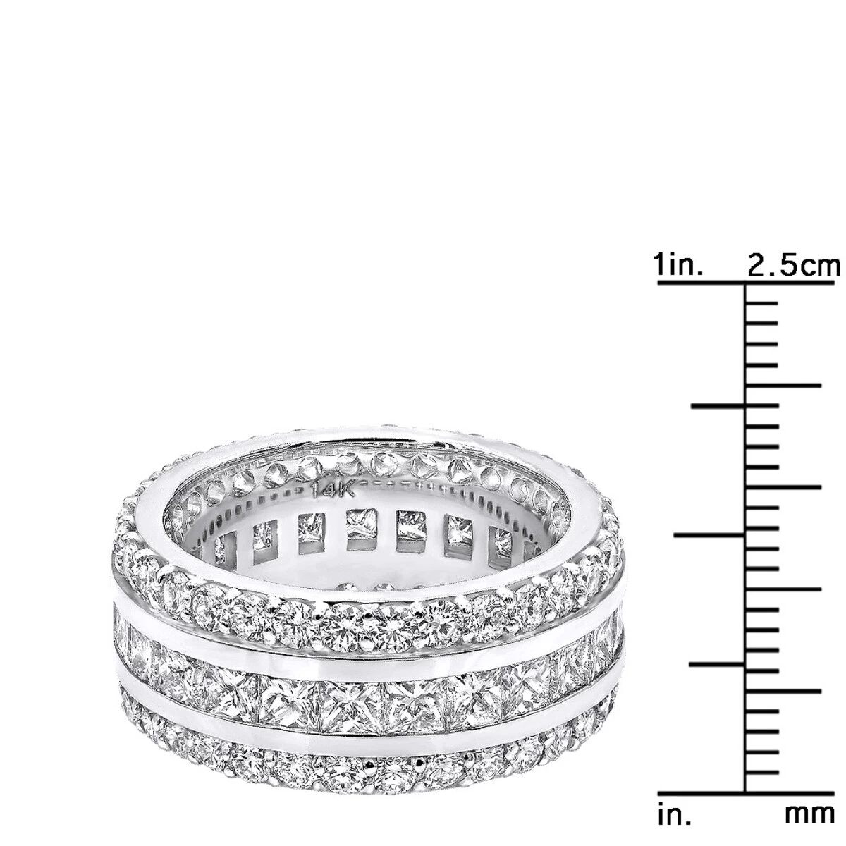 14K White Gold Round And Princess Cut Diamond Eternity Ring 10mm Wide 5.68ct - Image 9