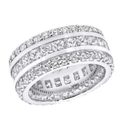 14K White Gold Round And Princess Cut Diamond Eternity Ring 10mm Wide 5.68ct