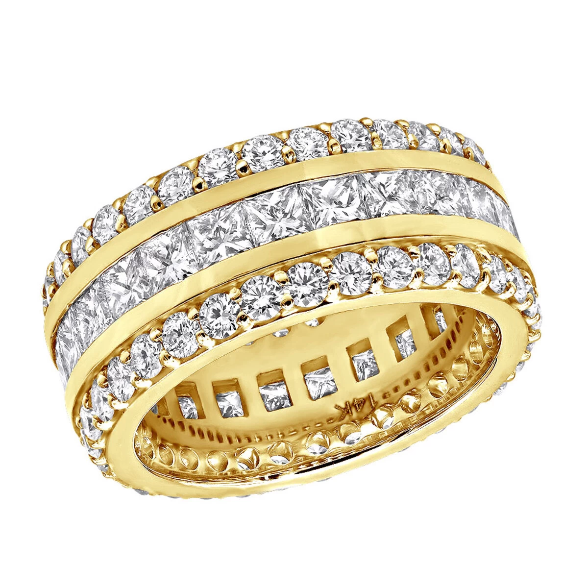 14K White Gold Round And Princess Cut Diamond Eternity Ring 10mm Wide 5.68ct - Image 2