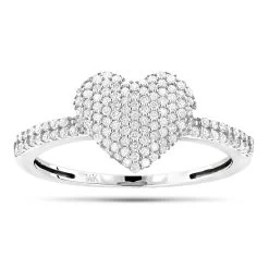 14K White Gold Diamond Heart Ring For Women 0.39ct