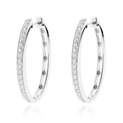 14K White Gold Oval Diamond Hoop Earrings For Women 0.71ct