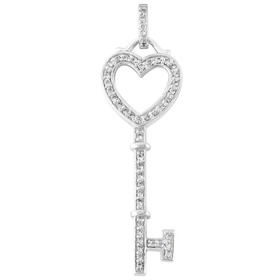 14K White Gold Diamond Key Pendant 0.29ct