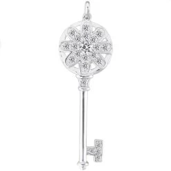 14K White Gold Diamond Key Pendant 0.46ct