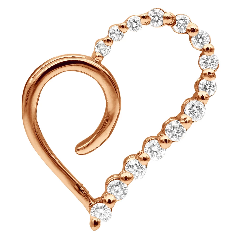 14K White Gold Diamond Small Open Heart Pendant For Women By Luxurman 0.2ct - Image 3