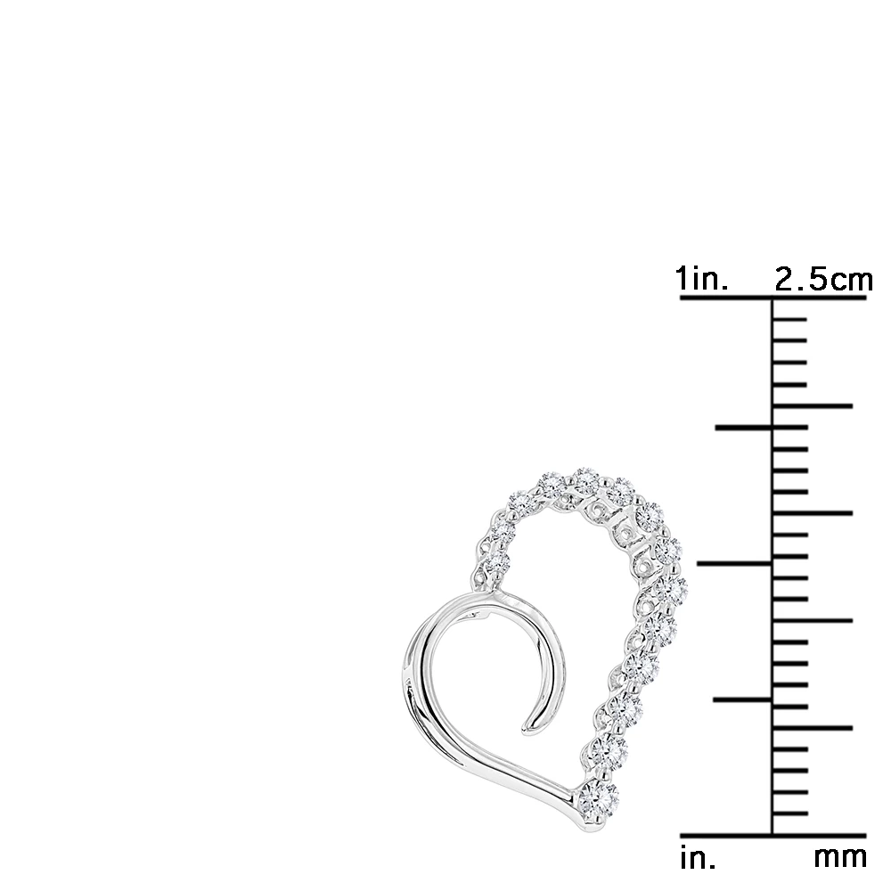 14K White Gold Diamond Small Open Heart Pendant For Women By Luxurman 0.2ct - Image 5