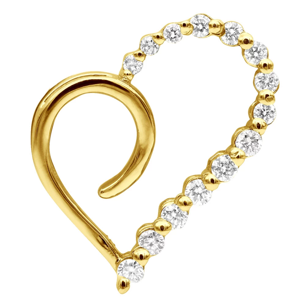 14K White Gold Diamond Small Open Heart Pendant For Women By Luxurman 0.2ct - Image 2