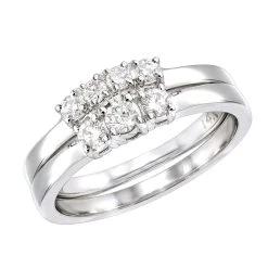 Affordable Diamond Three Stone Engagement Ring Set W Wedding Band 14K White Gold