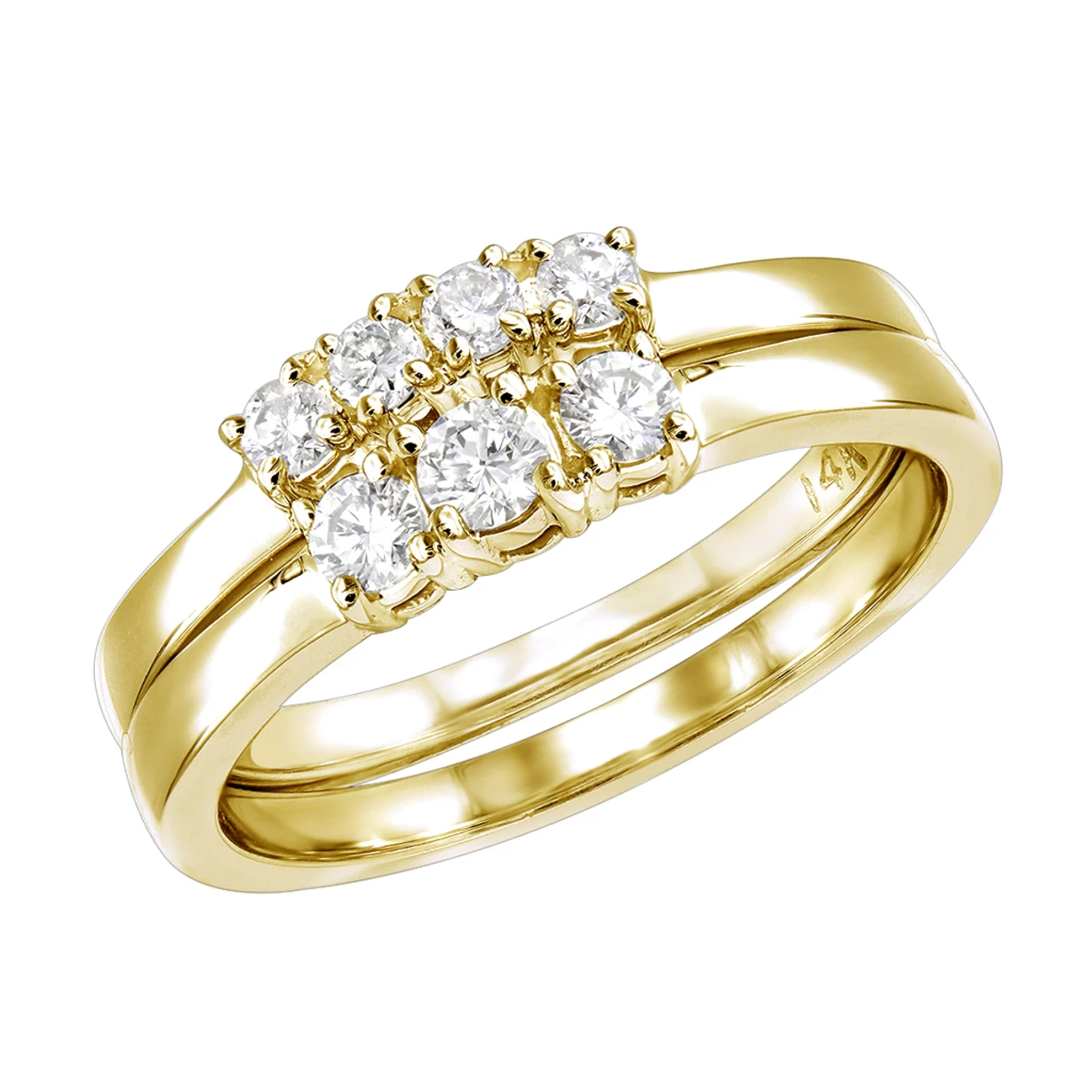 Affordable Diamond Three Stone Engagement Ring Set W Wedding Band 14K White Gold - Image 3