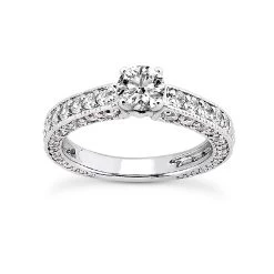14K White Gold Diamond Unique Engagement Ring 1.43ct 2.3mm