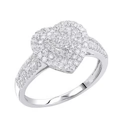 14K White Gold Heart Diamond Ring For Women Cluster Setting 0.8ct By Luxurman